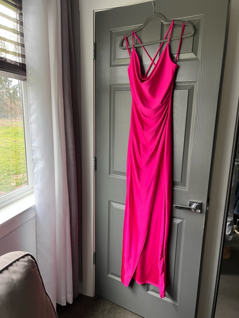 Hot Pink Cowl Neck Slip Dress - Women